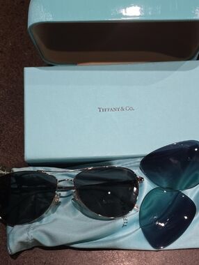 Tiffany & Co. Aviator Sunglasses with Blue Lenses and Silver Frames